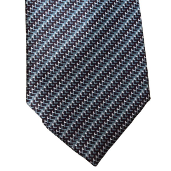 New BRIONI Blue Aqua Geometric Italy Woven Silk Neck Tie handmade in Italy $440 - Picture 3 of 13